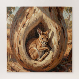 Puzzle Nid douillet de wallaby dans un tronc d'arbre creu