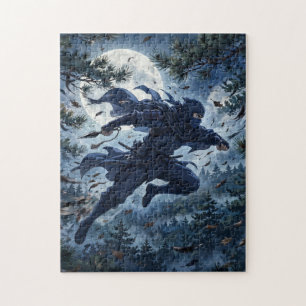 Puzzle Ninja éclairé par la lune dans la forêt