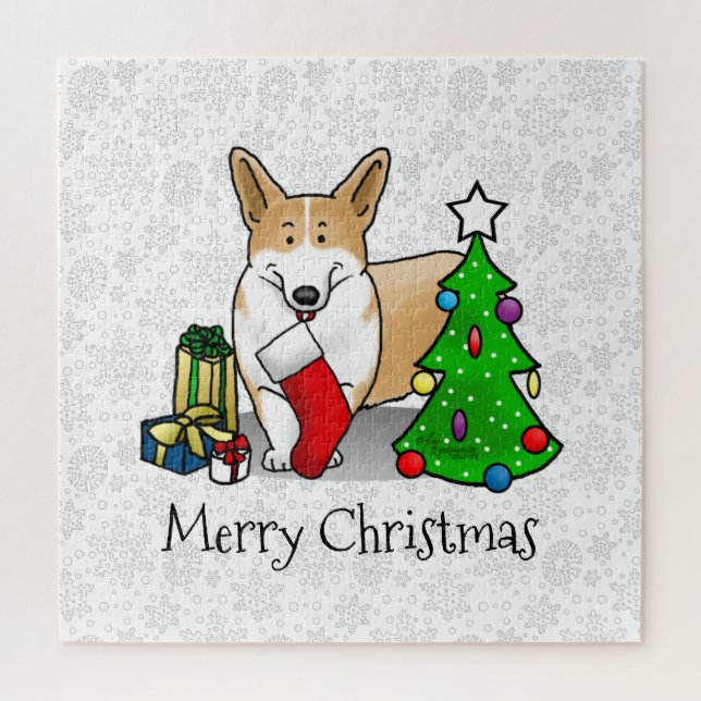 Puzzle Noël 2 Pembroke Welsh Corgi (rouge 1) Tree Cute (Vertical)