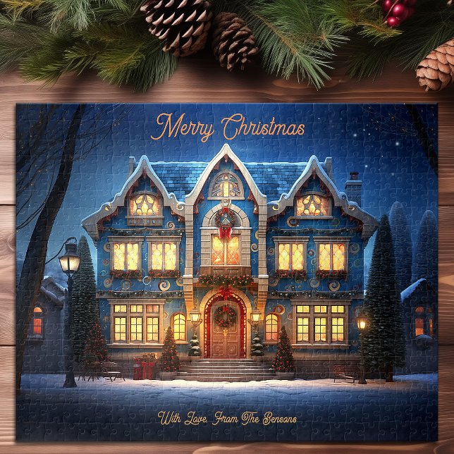 Puzzle Noël Accueil Neige Hiver Nuit Ciel Vacances Art (Christmas Home Snowy Winter Night Sky Holiday Art Jigsaw Puzzle)