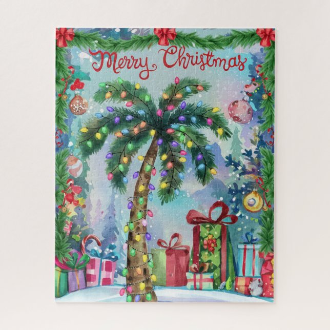 Puzzle Noël arbre tropical aquarelle (Vertical)