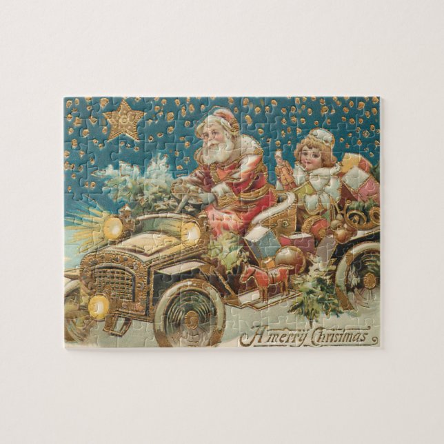 Puzzle Noël au Père Noël en voiture de charrette (Horizontal)