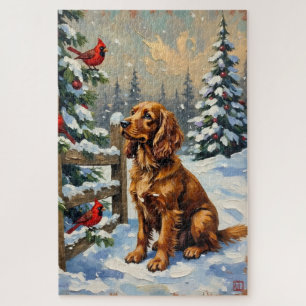 Puzzle Noël au style vintage avec un Cocker Spaniel et de