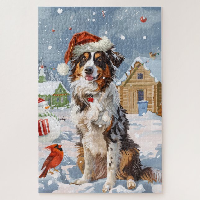 Puzzle Noël Australian Shepherd Merveilleux Hiver (Vertical)