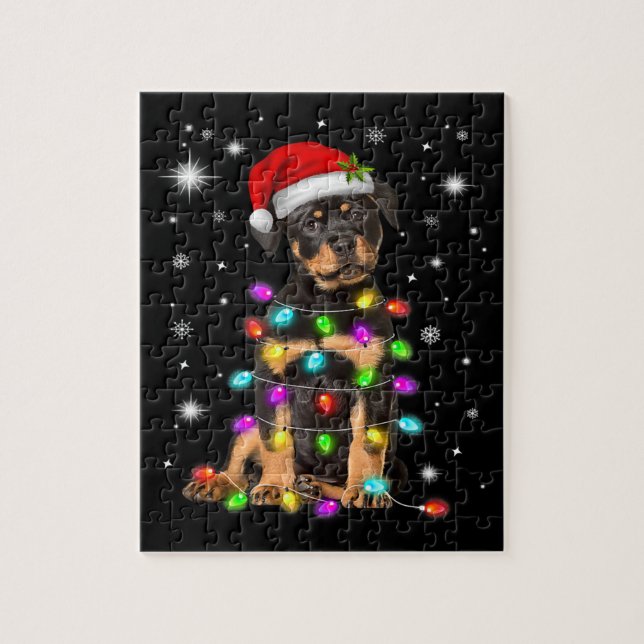 Puzzle Noël avec le chien Rottweiler (Vertical)