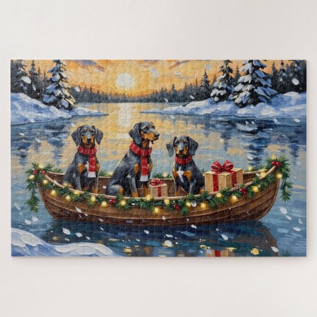 Puzzle Noël Bateau de vacances Bluetick Coonhound (Horizontal)