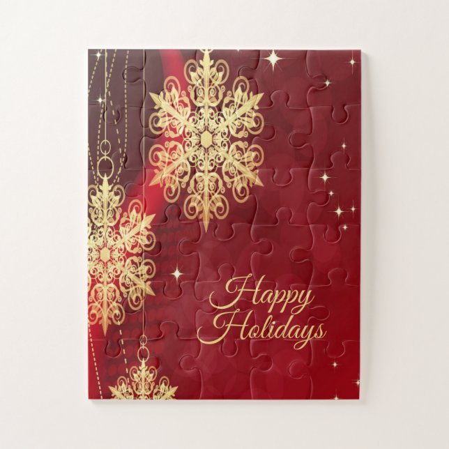 Puzzle Noël cadeau Red Golden Snowflakes Holiday (Vertical)