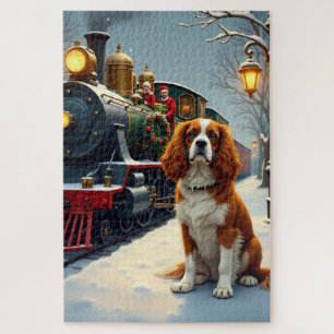 Puzzle Noël Cavalier King Charles Spaniel en gare