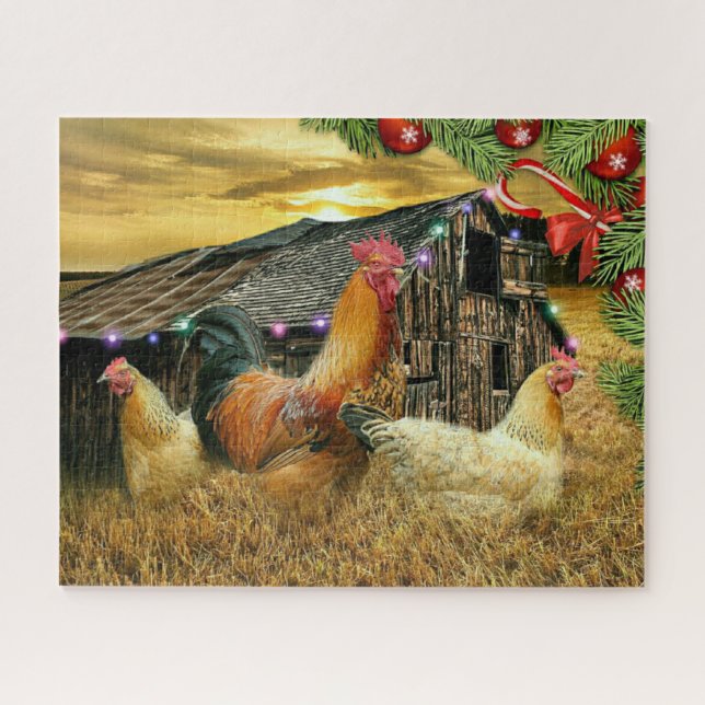 Puzzle Noël Chez Les Poulets Coop Rooster (Horizontal)
