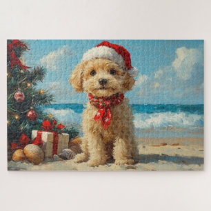 Puzzle Noël Chien Caniche Vintage Plage