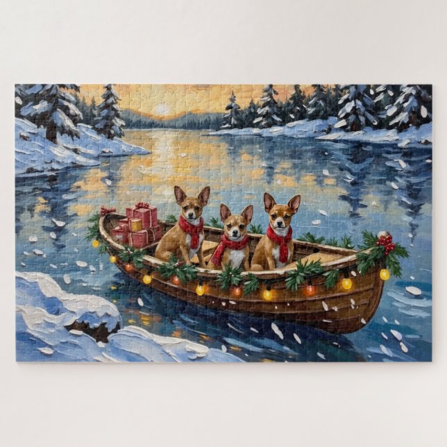 Puzzle Noël Chihuahua Bateau Fêtes (Horizontal)
