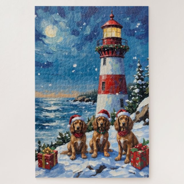 Puzzle Noël Cocker Spaniel Phare Vacances (Vertical)
