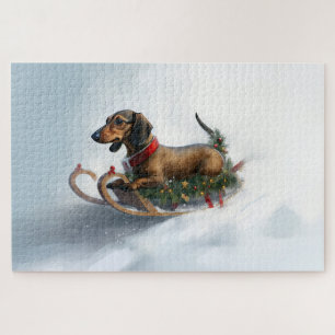 Puzzle Noël Dachshund neige hiver