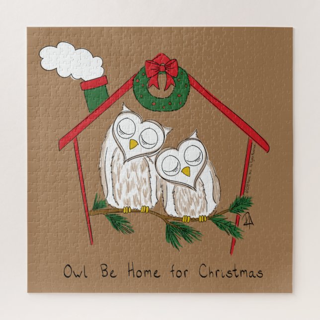 Puzzle Noël de hibou Mignon Drôle de vacances (Vertical)