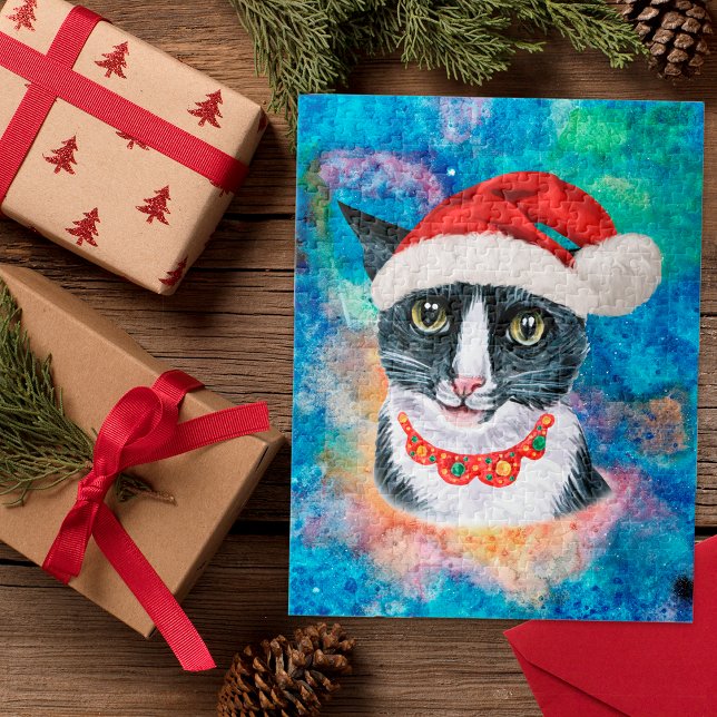 Puzzle Noël drôle Chat noir et blanc Noël (Créateur téléchargé)