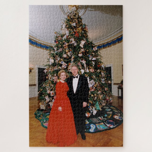 Puzzle Noël du président américain Bill Clinton et Hillar (Vertical)