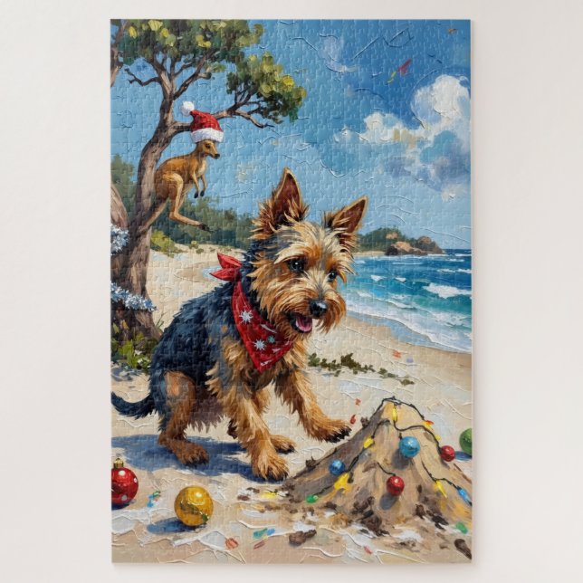 Puzzle Noël en Australie avec un Terrier Australien (Vertical)