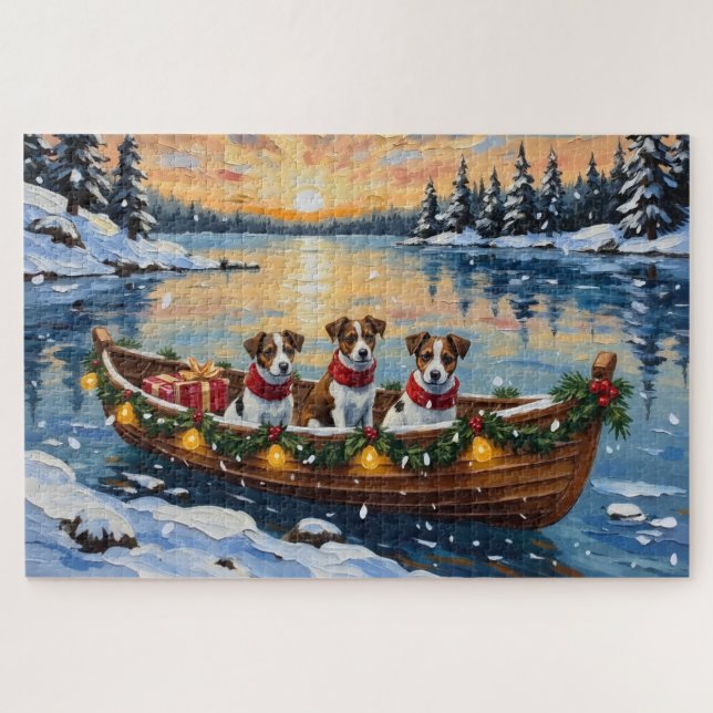 Puzzle Noël en bateau avec Jack Russell Terrier (Horizontal)