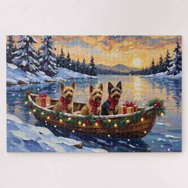 Puzzle Noël en bateau avec Terrier Australien Vacances (Horizontal)