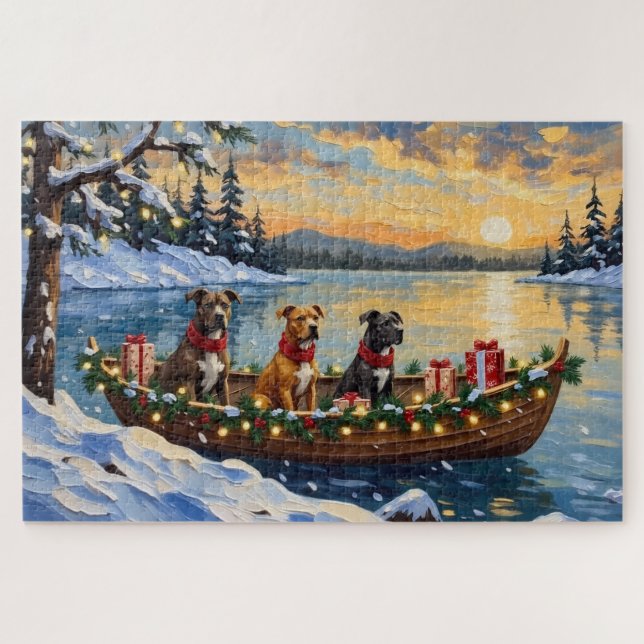 Puzzle Noël en bateau de Pitbull pour les Fêtes (Horizontal)