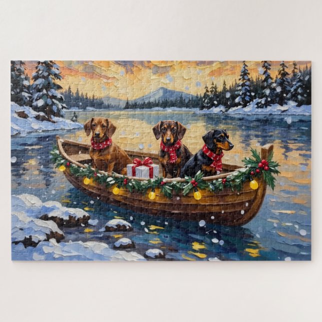 Puzzle Noël en bateau pour teckel (Horizontal)