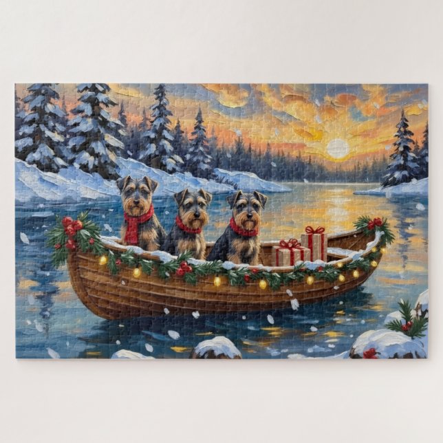 Puzzle Noël en bateau Schnauzer (Horizontal)