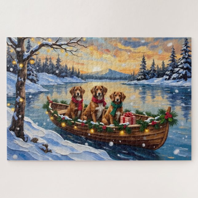Puzzle Noël en bateau Vizsla pour les Fêtes (Horizontal)