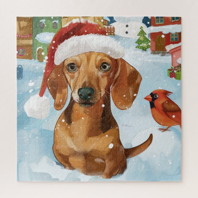 Puzzle Noël en pays Dachshund, Joie de Noël (Vertical)