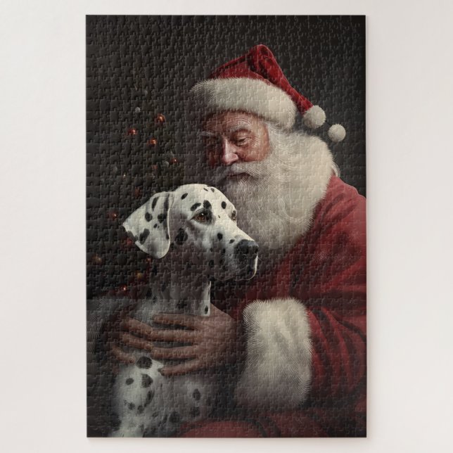 Puzzle Noël festif Dalmatien avec le Père Noël (Vertical)