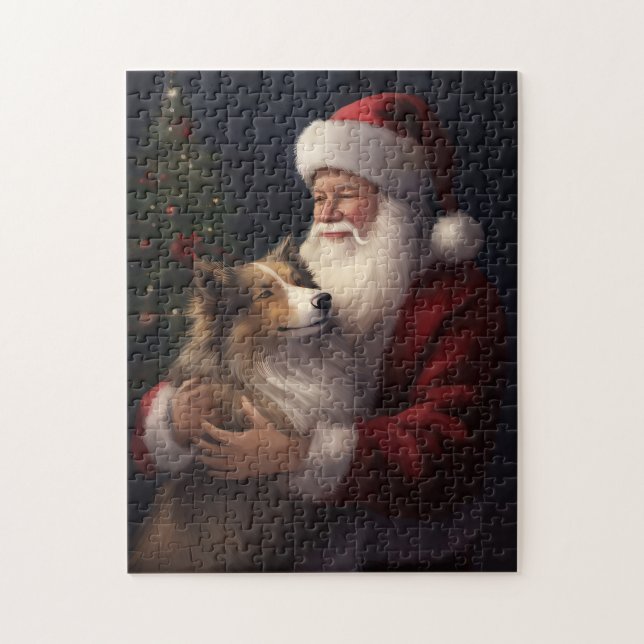 Puzzle Noël festif de Shetland Sheepdog Père Noël (Vertical)