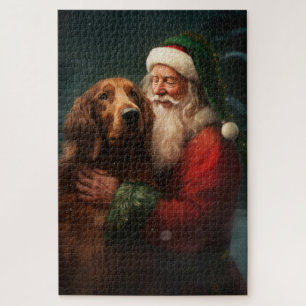 Puzzle Noël festif du Père Noël de l'Irish Red Setter