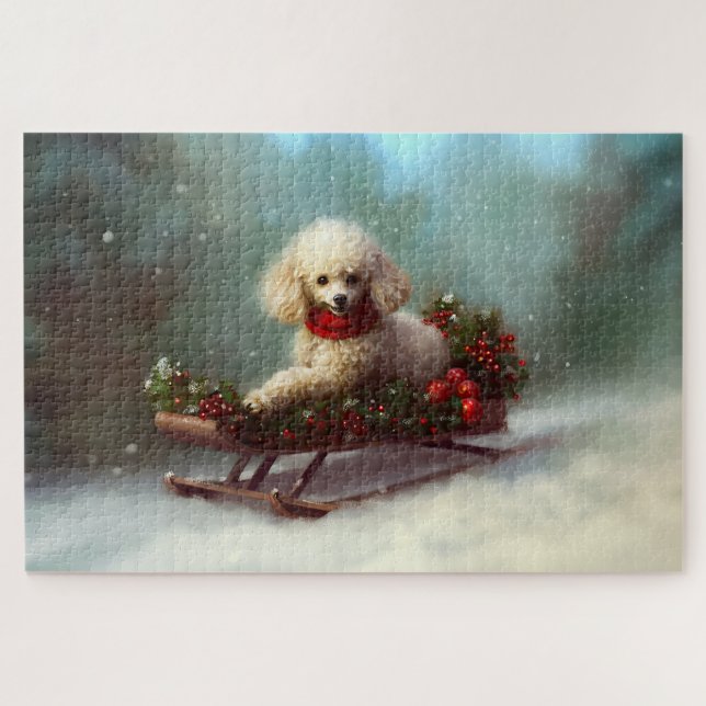 Puzzle Noël hiver neige caniche (Horizontal)