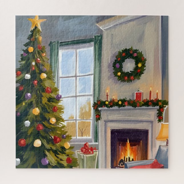 Puzzle Noël Holly Jolly | Sapin Cheminée Joyeux (Vertical)