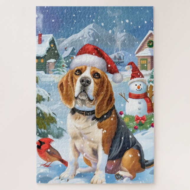 Puzzle Noël Joie de vivre en pays Beagle (Vertical)