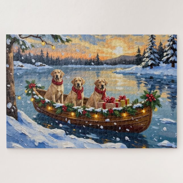 Puzzle Noël Labrador Retriever Bateau Fêtes (Horizontal)