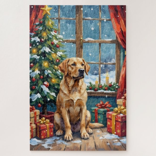 Puzzle Noël Labrador sous l'arbre (Vertical)
