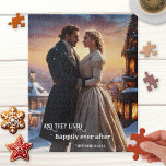 Puzzle Noël Mariage d'hiver Anniversaire Art Vintage<br><div class="desc">Puzzle représentant une peinture vintage d'un conte de fées comme scène avec un couple amoureux sur un arrière - plan de Noël d'hiver festif. Vous pouvez également remplacer cette image par votre mariage préféré ou par une autre photo. Beau comme un gardien du jour du mariage ou pour célébrer un...</div>