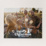 Puzzle Noël moderne minime collage photo cadeau unique<br><div class="desc">Noël moderne minimaliste typographie rétro cadeau photo unique élégant design simple.</div>