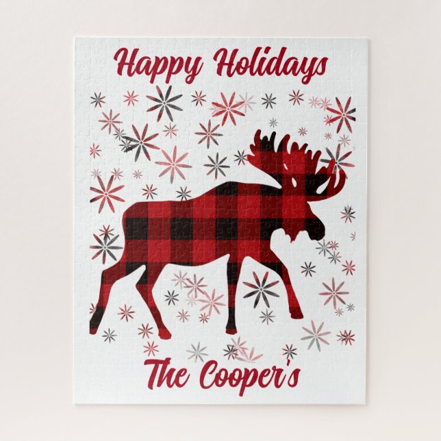 Puzzle Noël Moose classique roux plaids flocons de neige (Vertical)