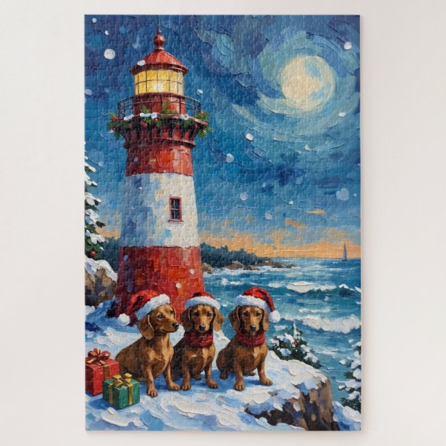 Puzzle Noël phare de Noël teckel (Vertical)