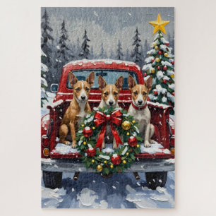 Puzzle Noël Rat Terrier Camion Rouge Fêtes