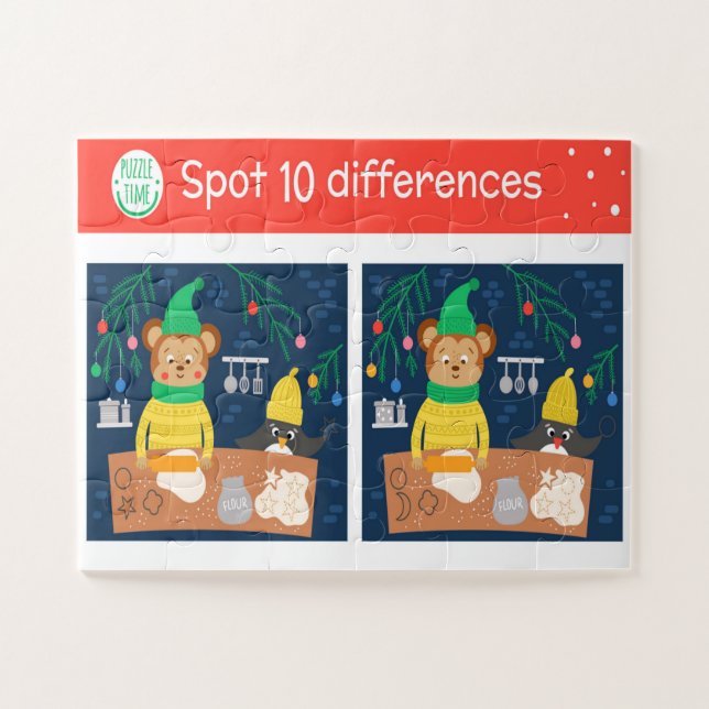 Puzzle Noël Repère 10 Différences Ours Manchot Enfants  (Horizontal)