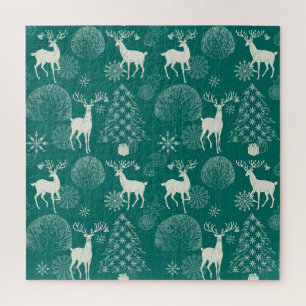 Puzzle Noël rouge festif, forêt d'hiver.