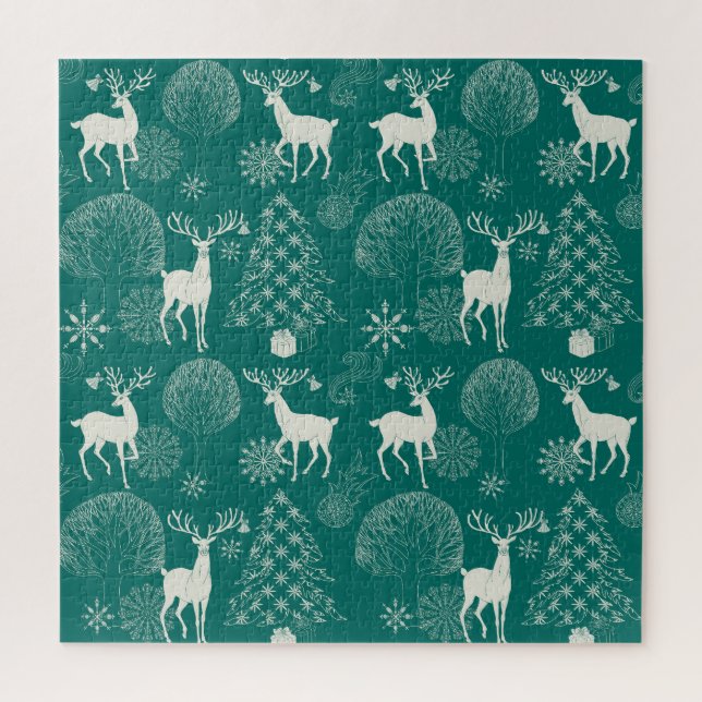 Puzzle Noël rouge festif, forêt d'hiver. (Vertical)