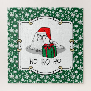 Puzzle Noël Santa Hat Maltese Chien mignonne Drôle