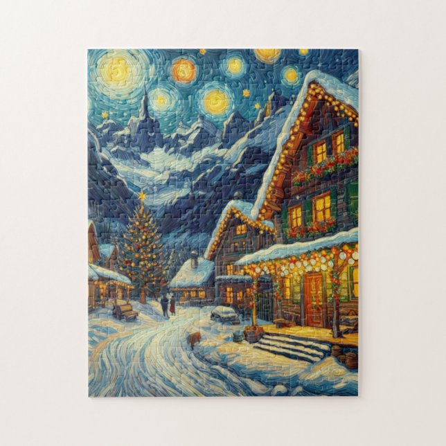 Puzzle Noël Starry Night Mountain Village (Vertical)
