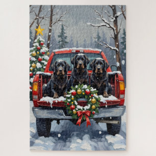 Puzzle Noël Terre-Neuve noir Camion rouge Fêtes