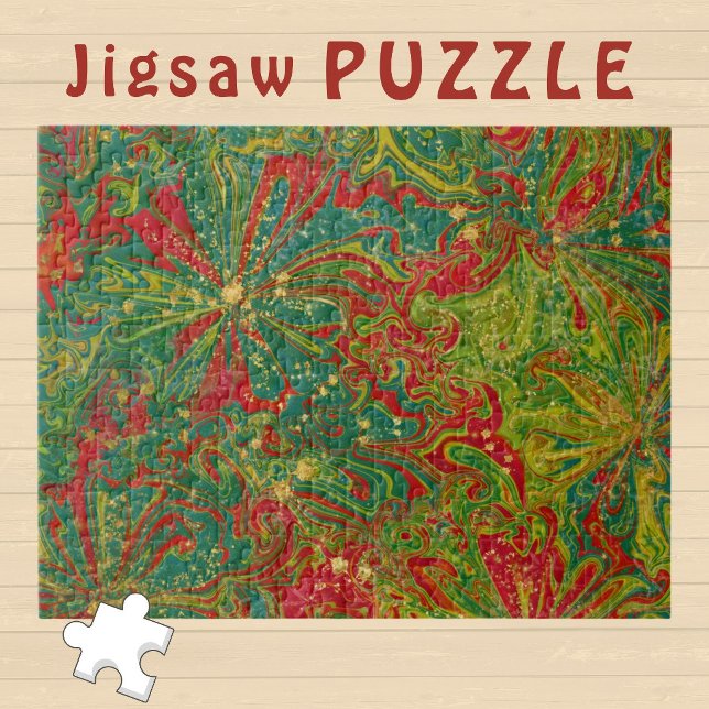 Puzzle Noël Vert Rouge Or abstrait marbré  (Créateur téléchargé)