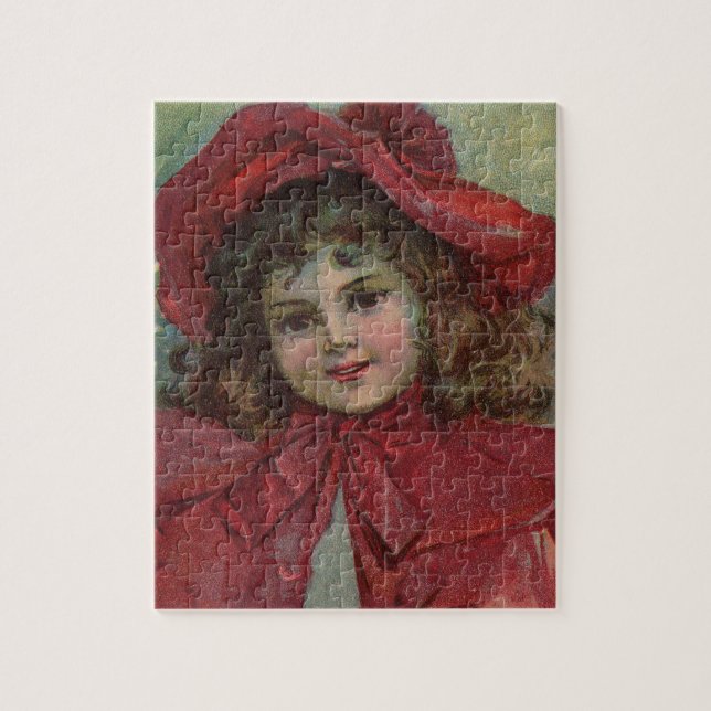 Puzzle Noël Victorien Enfant Rouge Casquette Portrait Fil (Vertical)