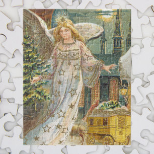 Puzzle Noël vintage, Ange victorien avec arbre